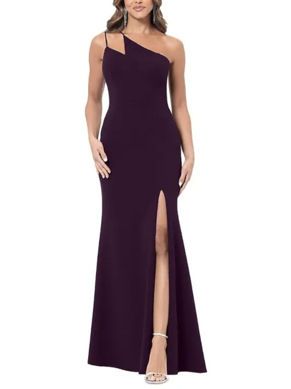 Aqua Elegant One-Shoulder Plum Evening Gown
